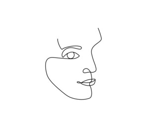 Fototapeta premium fashion art sketch silhouette, line art face woman profile, design vector icon beauty face girl, concept drawing design head girl, continuous black isolated, background black outline line style model