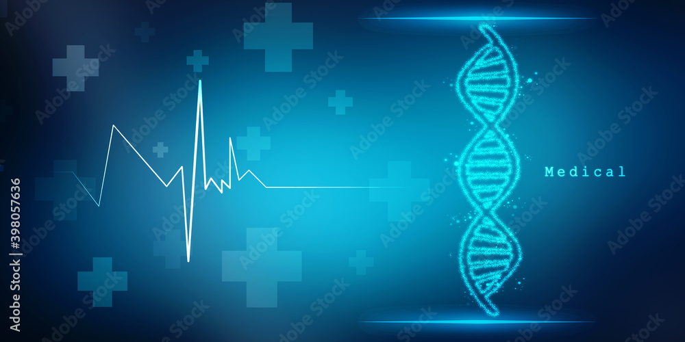Poster 2d render of dna structure, abstract background