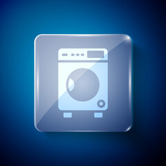 White Washer icon isolated on blue background. Washing machine icon. Clothes washer - laundry machine. Home appliance symbol. Square glass panels. Vector.