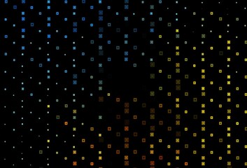 Dark Blue, Yellow vector background with rectangles, circles.