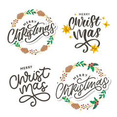 Merry christmas 2021 Beautiful greeting card poster with calligraphy black text word. Hand drawn design elements. Handwritten modern brush lettering white background isolated vector