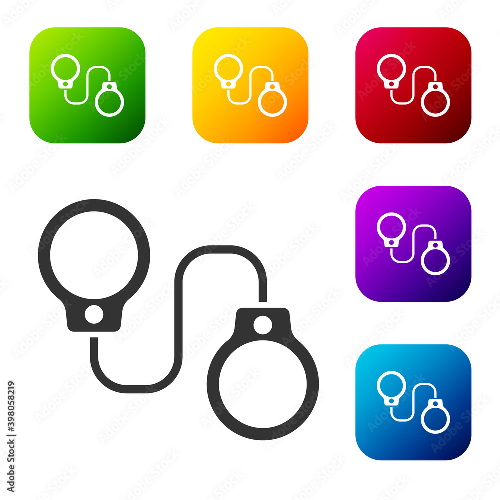 Poster black handcuffs icon isolated on white background. set icons in color square buttons. vector.