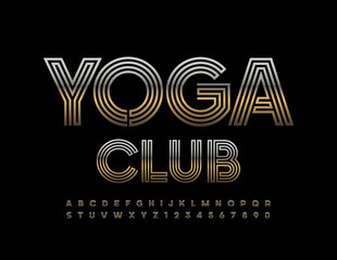 Vector stylish logo Yoga Club. Gold Elegant Font. Modern chic Alphabet Letters and Numbers
