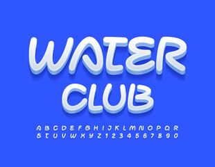 Vector creative sign Water Club. White 3D Font. Handwritten Alphabet Letters and Numbers set
