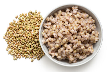 Cooked and raw green buckwheat