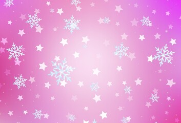 Light Pink vector background with beautiful snowflakes, stars.