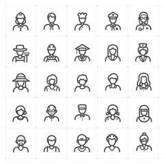 Icon set - Avatar and People icon outline stroke vector illustration on white background