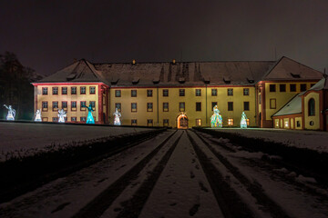 Christmas atmosphere with colorful lighting at Altshausen Castle