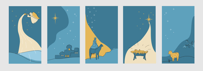 Set of christmas cards for social networks stories. Vector