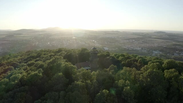 sunset Aerial flight over the woods in Oberlausitz while sunset in Saxony, Germany beautiful landscape germany 