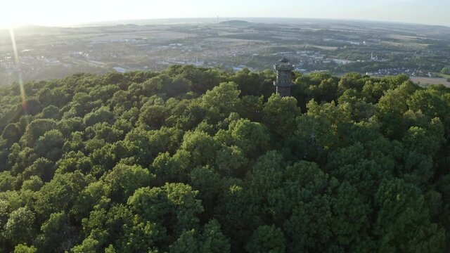 sunset Aerial flight over the woods in Oberlausitz while sunset in Saxony, Germany beautiful landscape germany 