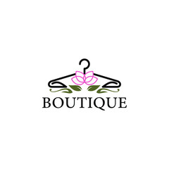 Coat hanger concept with flowers for a boutique logo template.