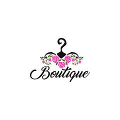 Coat hanger concept with flowers for a boutique logo template.