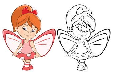 Fotobehang Vector Illustration of a Cute Cartoon Character Little Witch  for you Design and Computer Game. Coloring Book Outline Set  © liusa