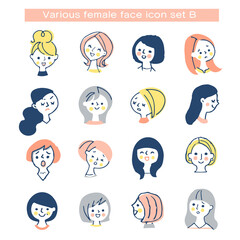 さまざまな女性の顔アイコン　セット