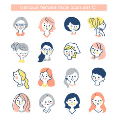 さまざまな女性の顔アイコン　セット