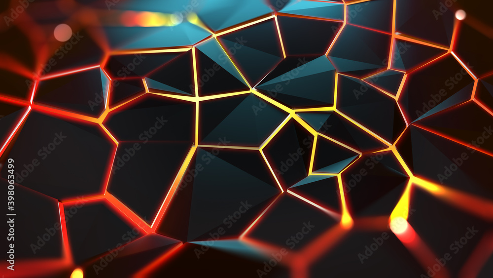 Poster breaks and cracks on the surface. connection structure. scientific, futuristic, triangular, polygona