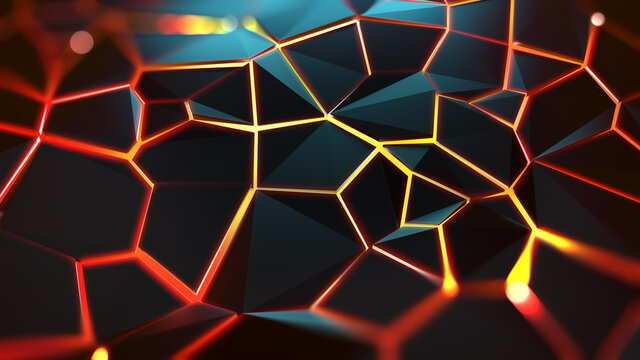 Breaks and cracks on the surface. Connection structure. Scientific, futuristic, triangular, polygonal background. Wallpaper 3D illustration. Business Technology