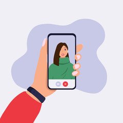 Smartphone video chat with friend. Video conference. Call to other person. 