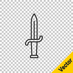 Black line Dagger icon isolated on transparent background. Knife icon. Sword with sharp blade. Vector.