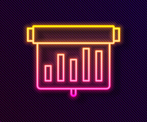 Glowing neon line Board with graph chart icon isolated on black background. Report text file icon. Accounting sign. Audit, analysis, planning. Vector.