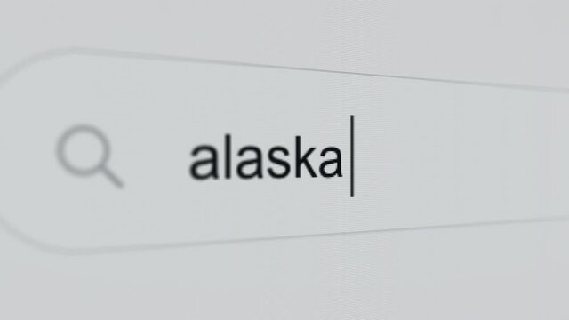 Alaska - Internet browser search bar typing text of state’s name with camera movement.