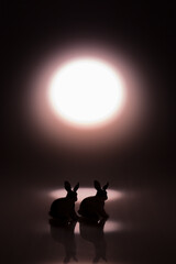 Silhouette des lapins au coucher de soleil. Figurines