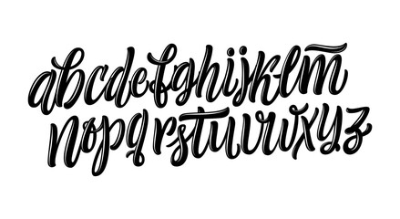 Vector hand drawn alphabet isolated on white background. Brush painted letters. Decorative artistic font. Black letters.