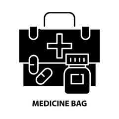 medicine bag icon, black vector sign with editable strokes, concept illustration