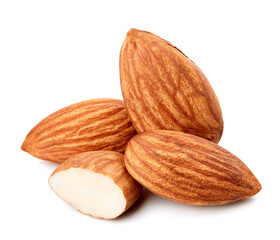 Obraz na płótnie Canvas Closeup of almonds, isolated on white background