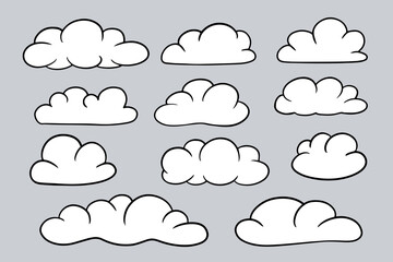 cloud icon set Cartoon Hand drawn doodle