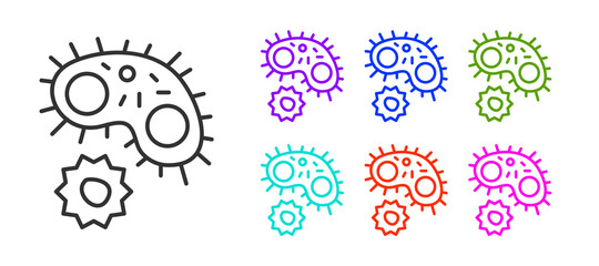 Black line Virus icon isolated on white background. Corona virus 2019-nCoV. Bacteria and germs, cell cancer, microbe, fungi. Set icons colorful. Vector.