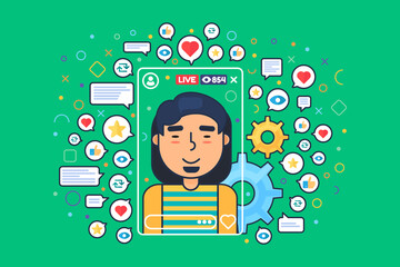 Asian male streamer vector cartoon character