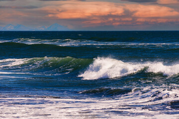 Seascape with a beautiful pink sunset.