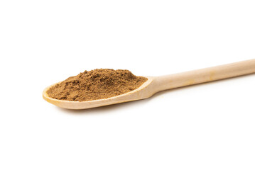 Mix spices on wooden spoon isolated.