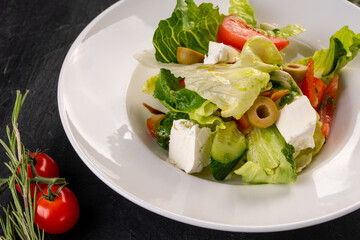 traditional Greek salad with cheese and fresh vegetables. Vegetable salad.