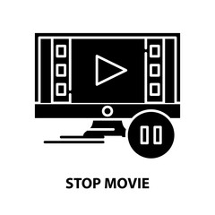 stop movie icon, black vector sign with editable strokes, concept illustration