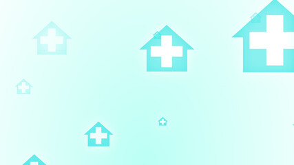 Medical health blue green cross on home pattern background. Abstract banners with prevent virus infection and healthcare stay home concept.