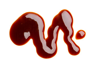 Spilled Soy Souse, Teriyaki Sauce, Oyster Sauce or Balsamic Vinegar puddles on isolated white background. Close up, top view.