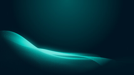 Dot green wave light screen gradient texture background. Abstract  technology big data digital background. 3d rendering.