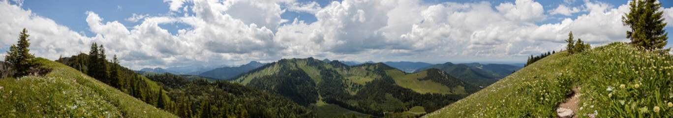 Fototapeta na wymiar Mountain panorama from mountain Brecherspitze in Bavaria, Germany
