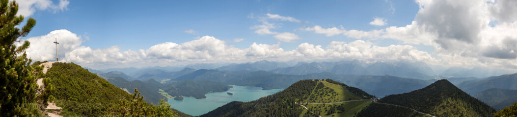 Fototapeta na wymiar Mountain panorama from Herzogstand mountain in Bavaria, Germany