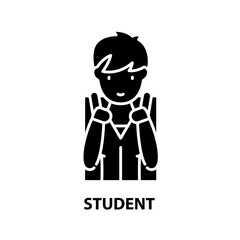 student icon, black vector sign with editable strokes, concept illustration