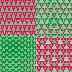 green red stylized Christmas tree patterns with snowflakes