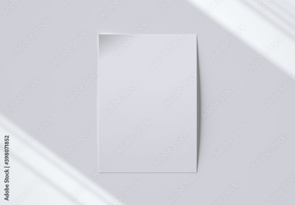 Poster a4 paper mockup with realistic shadows overlay effect. 3d render.