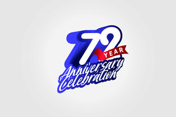 72 year anniversary, Italic Style with ribbon celebration logotype. Simple Blue color design isolated on Grey background - vector 