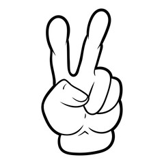 Vector illustration of a cartoon hand. Victory gesture. Victory.