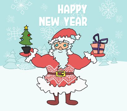 santa claus new year doodle poster. sketch picture