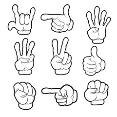 Comic book hands set. Vector illustration of hands. Set of cartoon hands.