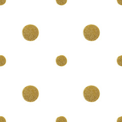 Seamless Pattern Gold Glitter Polka Dot. White Background. Texture